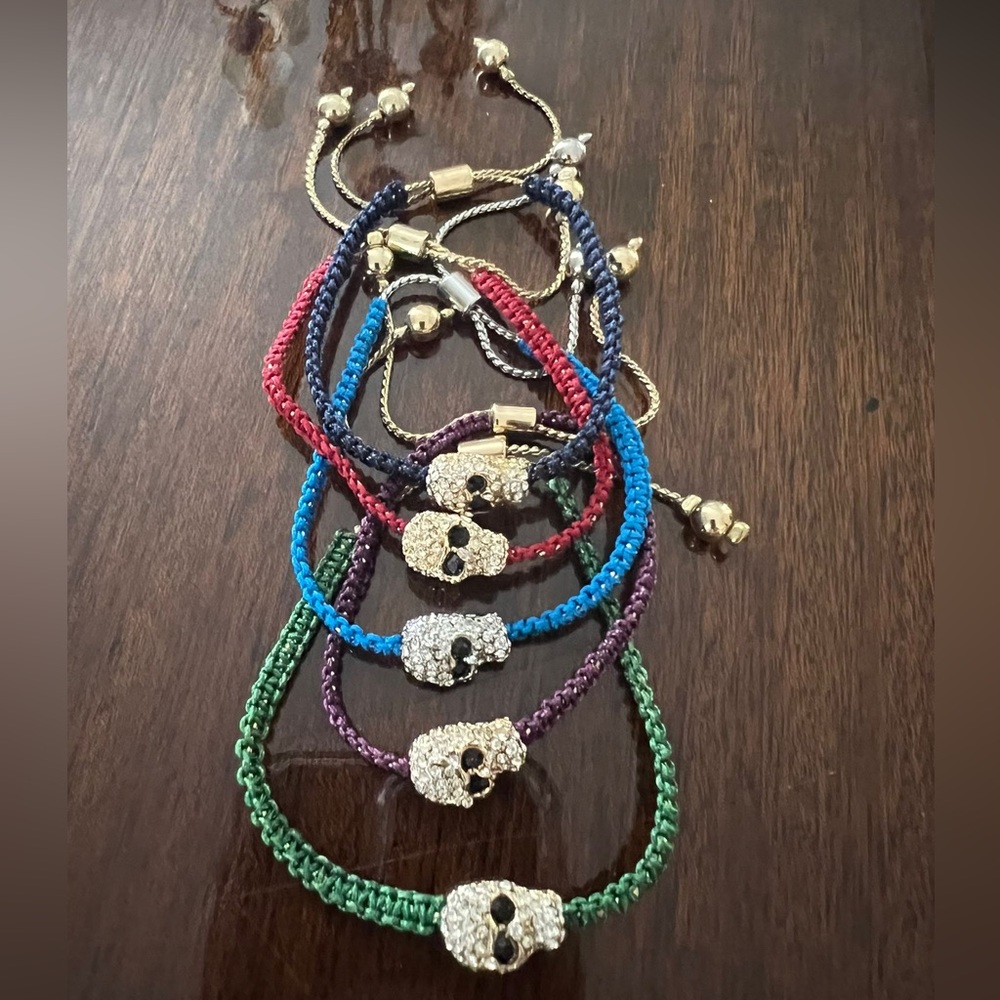 PAIR of Skull Sparkle Adjustable Bracelets Pick 2 from Green Blue Purple Red